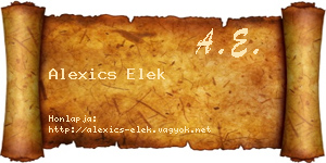 Alexics Elek névjegykártya